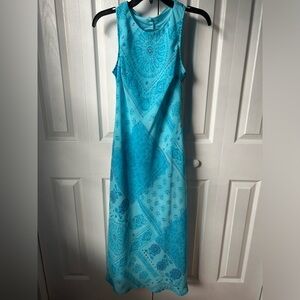 NWOT Vintage Aqua Blue Paisley Maxi Summer Dress